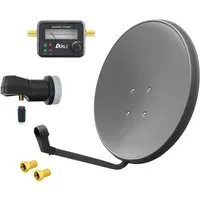ARLI 60cm HD SAT Anlage grau + Single LNB + Satfinder SAT-Antenne (60 cm, Stahl, Digital 1 Teilnehmer Antenne Grau UHD 4K FullHD)
