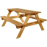 Lemodo Garten-Kindersitzgruppe Kinderpicknicktisch aus Holz Kiefer, Sitzgruppe für Kinder 115 cm lang