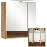 Lomadox Spiegelschrank KAHLA-03 Bad 60 cm in Wotan Eiche Nb. mit LED Beleuchtung, B/H/T: 60/64/20 cm