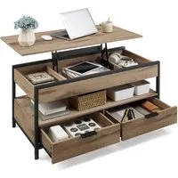 VASAGLE Couchtisch Wohnzimmertisch, offenes Fach, aufklappbar, mit Stauraum (für Home Office, inkl. Zubehörpaket & Anleitung), höhenverstellbar, mit Schubladen, Industrial, 50 x 100 x (48-63) cm
