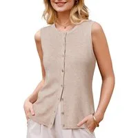 Arach&Cloz Strickweste Ärmelloses Tanktop aus Wollmischung Basic Weste mit Knöpfen – Atmungsaktiv & Weich für Frühling & Sommer