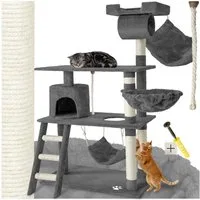 tectake Kratzbaum Spiel- und Kuschelparadies für Katzen mit Aussichtsplätzen, Aus strapazierfähige Plüsch-Sisal-Kombination