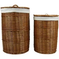 Lycce Wäschekorb Weide-Wäschekorb rund Wäschesammler Kleidertruhe Wäschetonne Wäschebox, mit Deckel und waschbarem Stoffeinsatz, 2 Größen