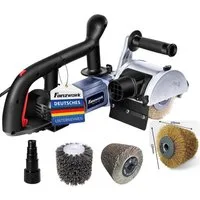 Fanzwork Walzenschleifer Satiniermaschine V2 1500W inkl. Stahldraht+Nylon+Schleifpapierbürste, Perfekt zum Trockenschleifen von Altholz, Metall, Kunststoff, Gips