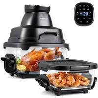 COSTWAY Heißluftfritteuse, 1500 W, Airfryer mit 4 L/1,7 L Glasbehälter, Deckel