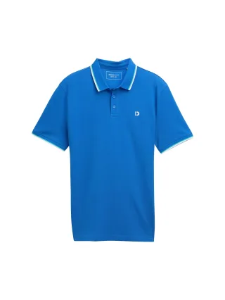 Denim Tom Tailor - Piqué Poloshirt mit Logo-Print strong blue - Gr. - S
