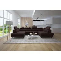thematys Ecksofa LUNA U mit Schlaffunktion & Bettkasten – aus weichem Velours Stoff, mit verstellbaren Kopfstützen, – U-Form 325×183 cm – Schlafsofa mit Auszug