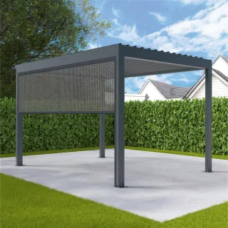 Freistehende Pergola mit Seitenwand, Aluminium, Gestell Anthrazit, Zip-Screen vorne Dunkelgrau, 1000x1600 mm, individuell konfigurieren