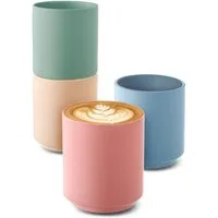 Cosumy Cappuccinotasse Cappuccino Tassen Groß 4er Set - Pastellfarben aus Keramik, 4-tlg., Keramik, Hitzebeständiges Stapelbares Design - Entworfen für Latte Art - 200 ml