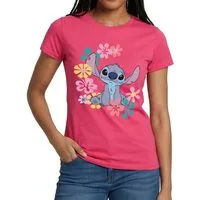 Spreadshirt T-Shirt Lilo & Stitch, Stitch Mit Hawaiianischen Blumen Frauen T-Shirt (1-tlg)