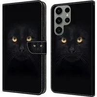 CLM-Tech Handytasche für Samsung Galaxy S24 Ultra Hülle Tasche aus Kunstleder Klapphülle (schwarzer Panther Augen, Handyhülle mit Standfunktion - Wallet Flip Case inklusive Kartenfächer), Cover Etui mit Magnetverschluss - Galaxy S24 Ultra Schutzhülle