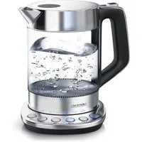 Arendo Wasserkocher aus Glas & Edelstahl, mit Temperatureinstellung, Basisstation, 1,5 l, 2200 W, Temperatureinstellung 70° - 100° C, Warmhaltefunktion, Borosilikatglas