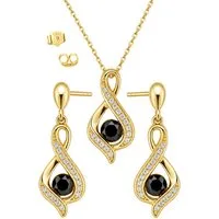 Limana Ohrring und Ketten Set Schmuckset 925 Silber hängende Ohrstecker gold Halskette mit Anhänger (inkl. Geschenkbox), Geschenkset Idee Geschenk für Sie Frauen Damen Freundin Mutter