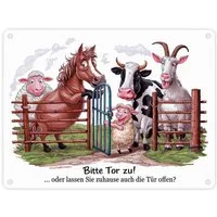 speecheese Metallschild Bitte Tor zu Bauernhofszene Metallschild in 15x20 cm