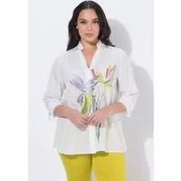 Ulla Popken Hemdbluse Lyocell-Bluse Blüten A-Linie V-Ausschnitt 3/4-Arm