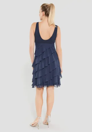 SWING - Cocktailkleid aus Materialmix navy - Gr. - 48
