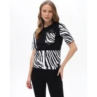 Passioni T-Shirt mit Zebra-Print in Schwarz-weiß T-Shirt mit aufgesetzter Tasche und Mustermix