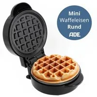 ADE Waffeleisen Mini Herzform oder runde Form für klassische belgische Waffeln, kleiner Waffelmaker mit Antihaftbeschichtung, Geburtstag, Valentinstag