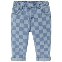 vertbaudet Regular-fit-Jeans Baby Jeans mit Schachbrettmuster und Dehnbund