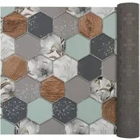 ANRO Küchenläufer LUIGI Nordic Hexa pflegeleicht hochwertig Flurläufer Küchenteppich, eckig, Höhe: 3 mm, Teppichläufer 100cm Geometrie Grau wasserdicht