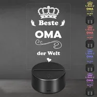 Lieblingsmensch LED Nachtlicht mit Gravur, Beste Oma, Acryl-Lampe mit romantischem Spruch, LED fest integriert, Farbwechsel oder feste Farbe mit Fernbedienung & Touch, Dekolampe zur Hochzeit, Geburtstag, Verlobung & Jahrestag