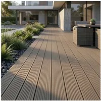 Woodstore24 Terrassendielen WPC Terrassenboden Komplettset mit Clipsystem, 20 mm Stärke, (Hohlkammer Diele geriffelt 240 cm Länge 145 mm Breite, Terrassenboden in Anthrazit Grau Braun für Balkon & Garten Outdoor), WPC Terrassendielen Komplettset mit 
