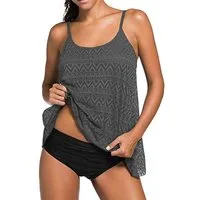 Badekönig Tankini (2 teilig) Grau im Häkellook mit Badeslip in Schwarz, Cup B/C