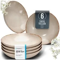 PURE LIVING INTERIOR DESIGN Geschirr-Set Pure Living Suppenteller 6er 20cm »Rustic«, Steingut, Beige, 6 Personen, Steingut, Authentischer Landhausstil, Reaktive Glasur – jedes Stück ein Unikat,…