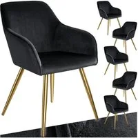 tectake Esszimmerstuhl Wohnzimmerstuhl gepolstert, in Samtoptik, 58 x 62 x 82 cm (Küchenstuhl Marilyn in schwarz/gold, 6 St), durchgehende Lehne, goldene Stahlbeine, bodenschonend