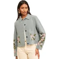 Love & Roses Lederimitatjacke Love & Roses Velourslederjacke mit Blumenstickerei (1-St)