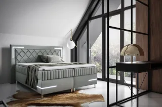 Boxspringbett Schlafzimmerbett 200x200cm AMORE Nr.3 Silbergrau inkl. LED-Bele...