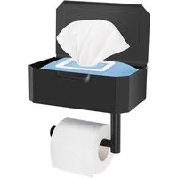 Refined Living Toilettenpapierhalter Klopapierhalter mit Feuchttücherbox, Toilettenpapierhalter ohne Bohren (roll paper rack Aus hochwertigem SUS 304 Edelstahl gefertigt, WC Papier Halterung mit 21 cm Ablage,Storage rack,tissue rack), Wandmontierter 