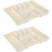 Engelland Besteckkasten Ausziehbarer Besteckeinsatz für Schubladen 30-50 cm (Vorteils-Set, 2 St., 29 - 51 x 38 x 5 cm, variabel ausziehbar, für alle Schubladen), 8 Fächer, robust, Kunststoff, Besteckkorb, Besteckhalter, Organizer