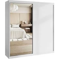 Lookway Kleiderschrank BASTER II 200 cm mit Spiegel, Schiebetürenschrank, Weiß / Weiß