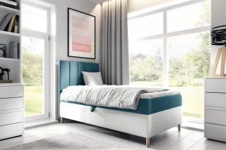 Boxspringbett Gästebett Kinderbett HELVI Nr.1 80x200cm Weiss-Türkis