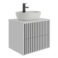 UEV Waschtisch mit Unterschrank hängend Ovales Keramikwaschbecken (Komplett-Set Badmöbel, Badezimmmer Schrank, mit Wasserhahn und Pop-up-Ablassventil Aufsatz-Waschbecken), Soft-close Schubladen,Waschbeckenunterschrank mit 2 Schubladen