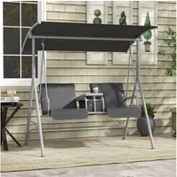 Outsunny Hollywoodschaukel, 2-Sitzer, Schaukeln, Sonnenschutz, Gartenschaukel, 1 tlg., Schaukelbank mit Baldachin, Sonnendach verstellbar
