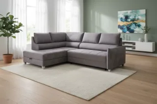 Ecksofa Schlafsofa Sofa MARNO in Stoff Chill Me Grau Ottomane Links
