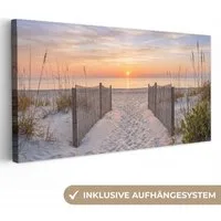 OneMillionCanvasses® Leinwandbild Panorama Sonnenuntergang - Strand - Sand, Fotodruck (1 St), Wandbild, Deko Schlafzimmer Wohnzimmer Flur 40x20 cm