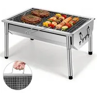 SunJas Holzkohlegrill Edelstahl Tragbarer Klappbarer Campinggrill, Mini BBQ Tischgrill für Picknick & Outdoor, Grillfläche 40 x 27 cm für 1‑3 Personen, für Garten und Unterwegs