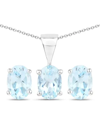 Vira Jewels Schmuck-Set Silber 925 rhodiniert Ohrringe und Halskette mit Blautopas (beh.)