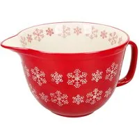 MamboCat Servierschale Rührschüssel Schneeflocke rot creme 2,5L Teigschale mit Griff Kekse, Steingut