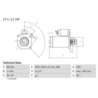 Bosch Anlasser 1,8 kW 0986020131 Mitsubishi Nissan Opel Renault Suzuki 1,9