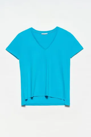 Damen Baumwoll V-Ausschnitt T-Shirt