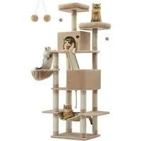 FEANDREA Kratzbaum, Katzenbaum, 168/206 cm(H), mehrstöckig für große Katzen, Kippschutz