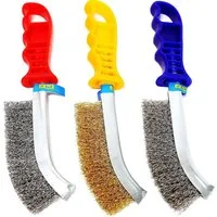 S&R Reinigungsbürsten-Set Handdrahtbürste-Set, Drahtbürste 125mm Bürste, Entgraten, Entrosten, (Set, 3-tlg., 3-teilig mit Edelstahlbürste, Messingbürste und Stahlbürste), Schweißnahtreinigung, Bearbeitung von Metallen, Holz