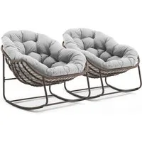 LVHOM Schaukelstuhl mit gepolstertem Kissen, Rattanstuhl mit Stahlrahmen, Lounge Sessel (Großformat B110.5xT94.5xH80cm,160kg Tragfähigkeit,Dicke Kissen, MEHRE FARBEN MEHRE OPTIONEN! Schaukelsessel umhüllendem Sitzgefühl & hoher Armlehne, 2 St), Balko
