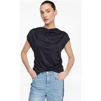 comma Kurzarmshirt T-Shirt Fließendes Viskosemix-Top mit Drapierungen