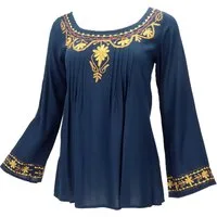 Guru-Shop Longbluse Bestickte Elfenbluse, Boho Damenbluse -.. alternative Bekleidung