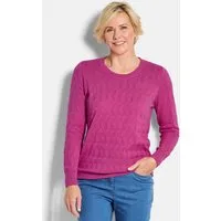GOLDNER Strickpullover Kurzgröße: Baumwollpullover mit Zick-Zack-Muster Zopfstrickpullover mit Rundhals, Rippenblenden und Langarm
